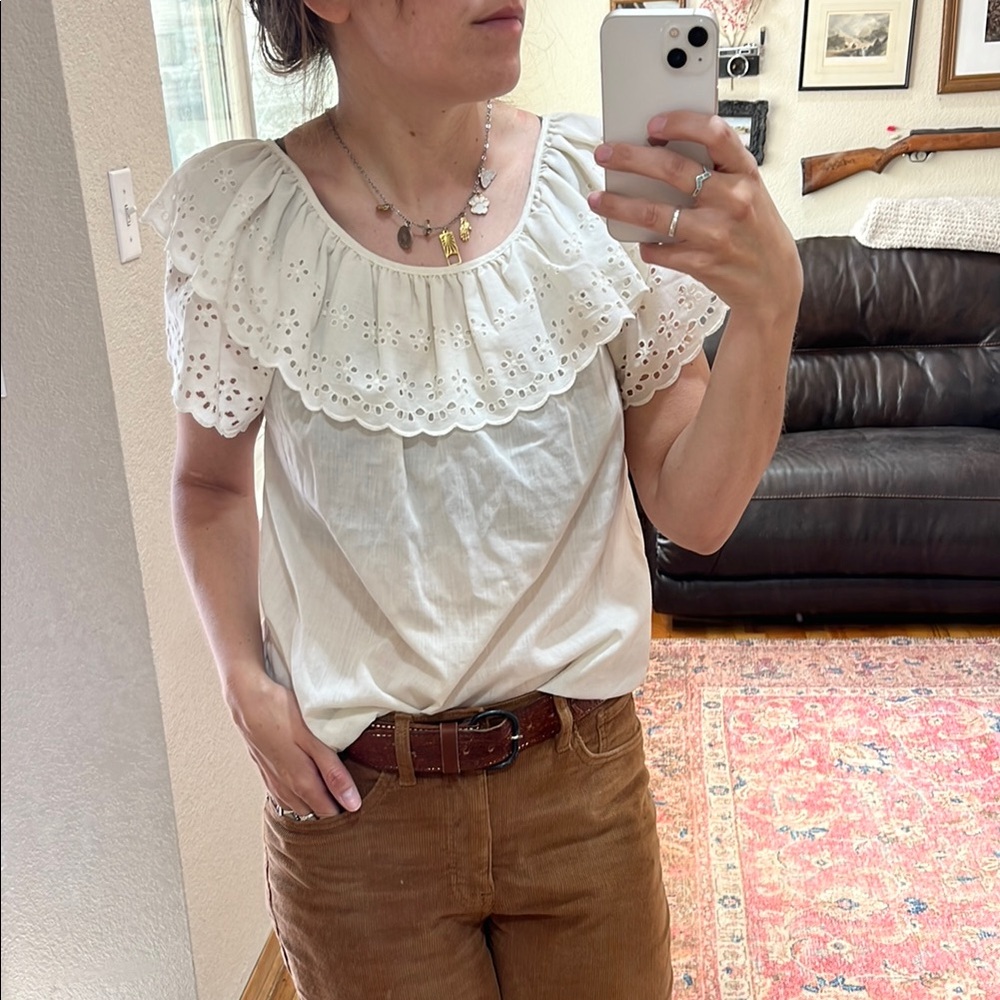 White Eyelet Ruffle Top Vintage Jane Brooks